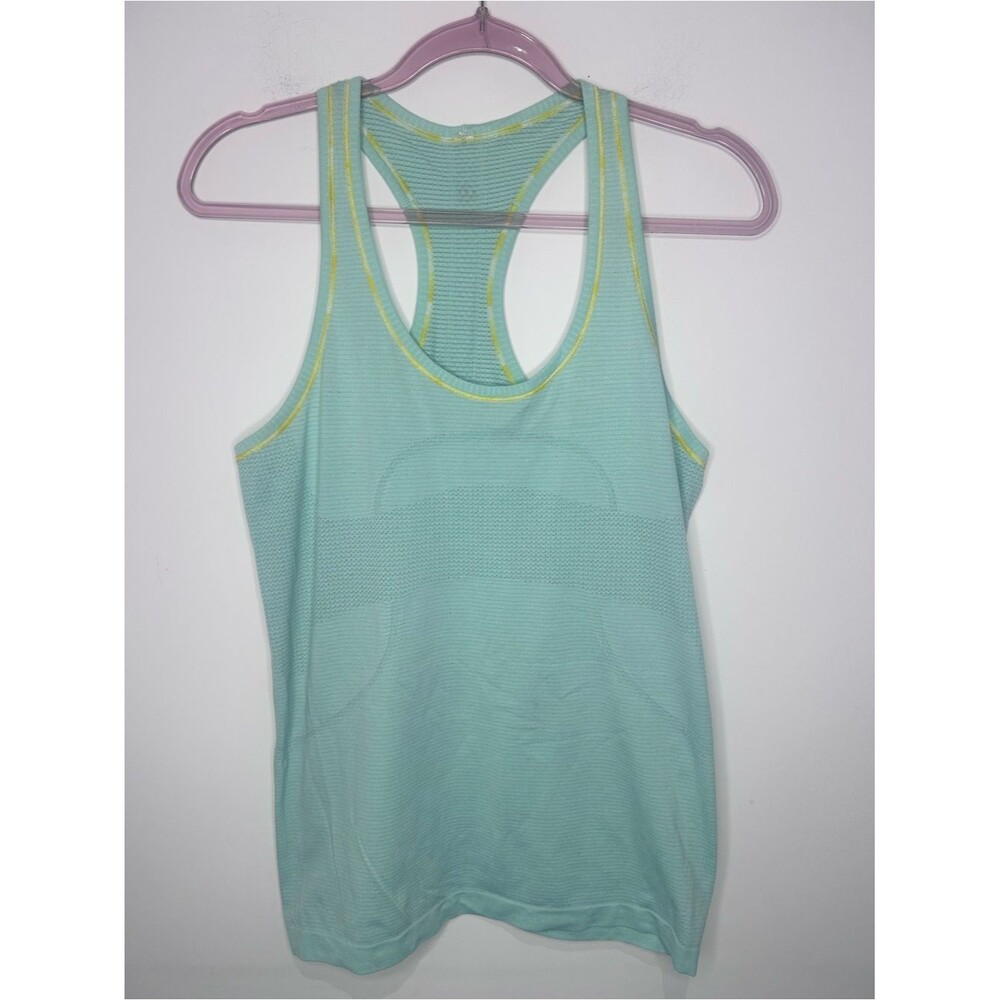 Lululemon Swiftly Tech Racerback Tank Mint Green Yellow Trim Size 10